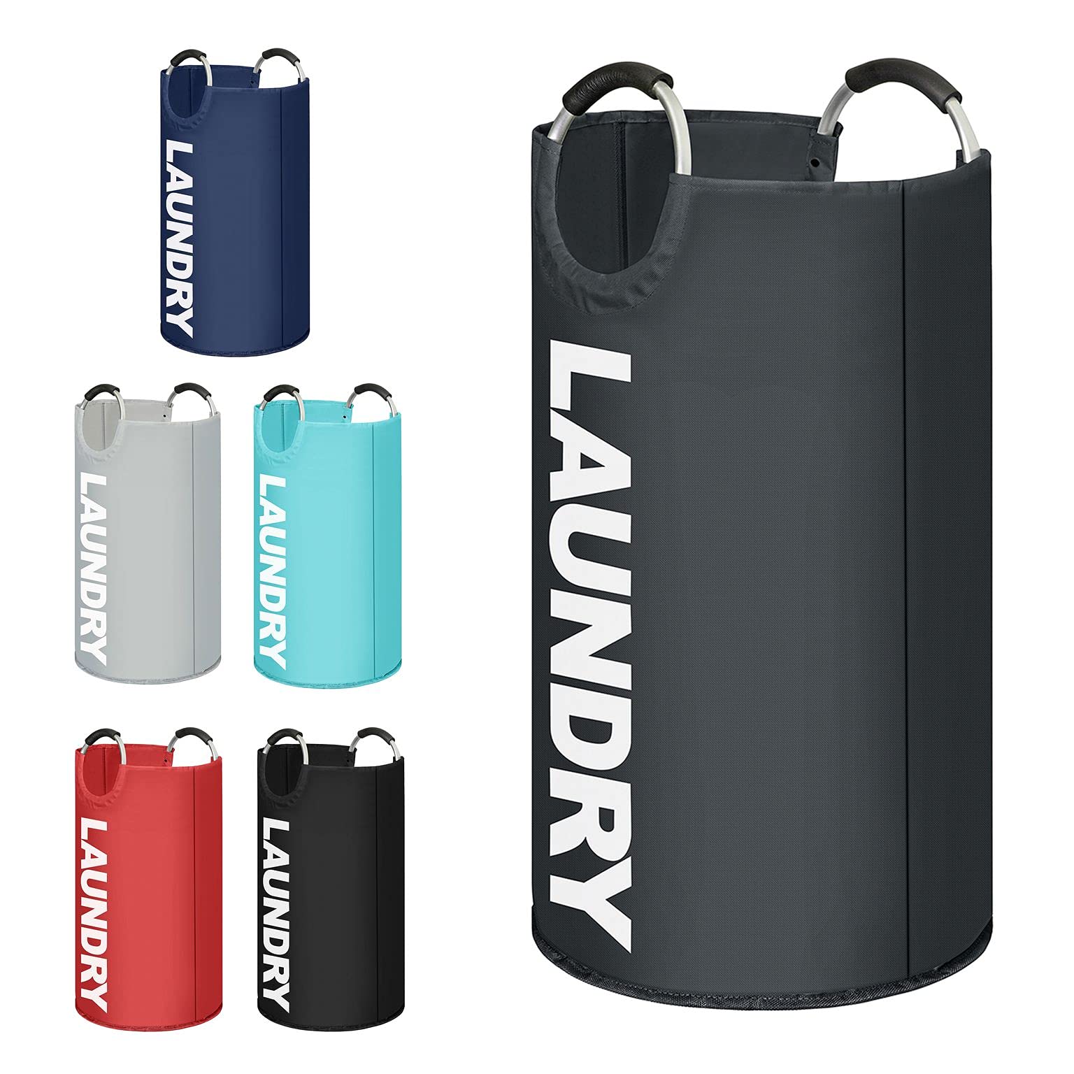 K-ONE Modern Style Collapsible Fabric Large Laundry Basket, Hamper, Foldable Clothes Bag, Folding Washing Bin 6 Colors available 82L (Dark Grey)