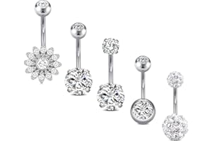 FECTAS Belly Button Rings Surgical Steel for Women Girls Navel Belly Rings Piercing Ring Jewelry Pack Kit 14G