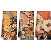 HSIASHENG Boho Abstract Floral Kitchen Towels, Vintage Botanical Dish Tea Towels, Mid Century Modern Flower Plant Decorative Hand Towel for Bathroom Kitchen, 16x24 Inch Set of 3