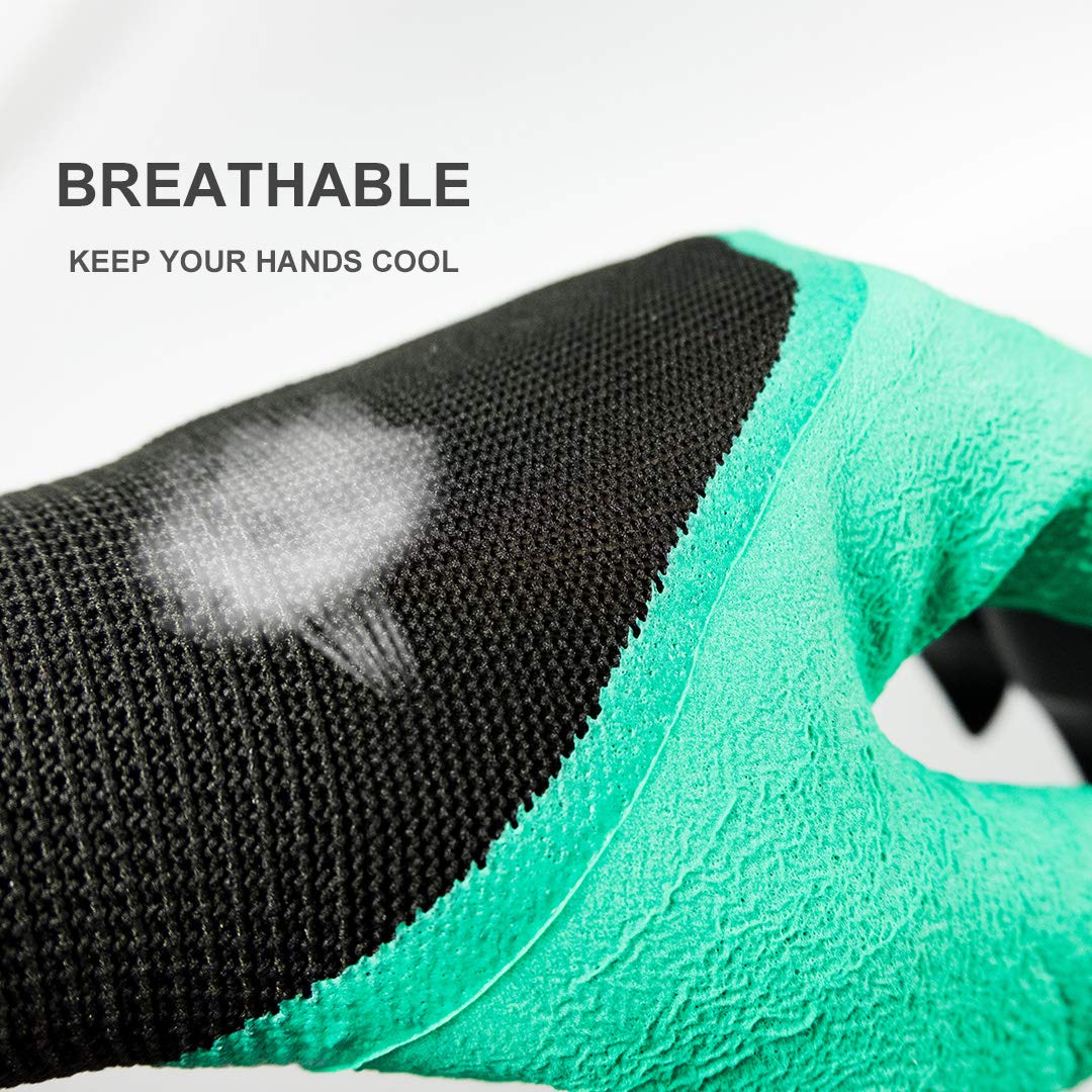 Gardening Gloves With Claws, Textured Rubber Latex Coated Grip Work Gloves Best Digging Garden Tools For Women Men Green Black 1 Pair