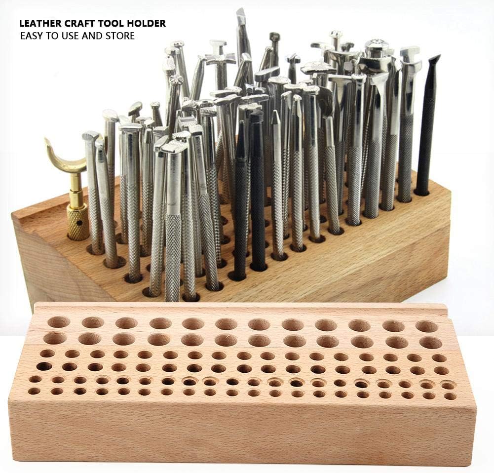 Wooden Leathercraft Tools Rack Stand 98 Holes Paintting Leathercraft Tool Punch Tool Stand Storage Box Organizer Leather Tools - Image 3