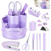 deli Purple Office Supplies Set, 14 in 1 Desk Accessories Set | Office Supply Kit, 360&deg;Rotary Desk Organizer, Multi-Functional Pen Holder &amp; Phone Stand for Office, School