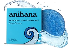 ANIHANA Shampoo and Conditioner Bar for Regular Normal Hair, Clean, Purifying, Natural, Healthy Look and Shine, Paraben Free, Blue Ocean, 2.29 oz