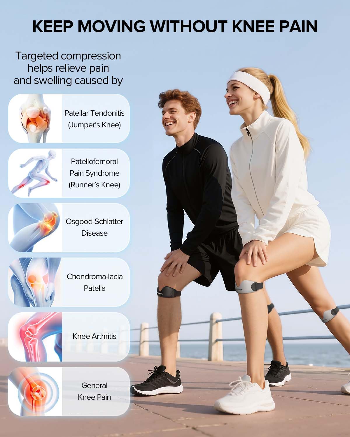 Patellar Tendon Support Strap 2 Pack, Knee Brace for Women & Men, Patella Band for Running Hiking Basketball Gym Fitness Tennis Badminton Cycling, Offers Relief from Meniscus Tear and Knee Pain. Black