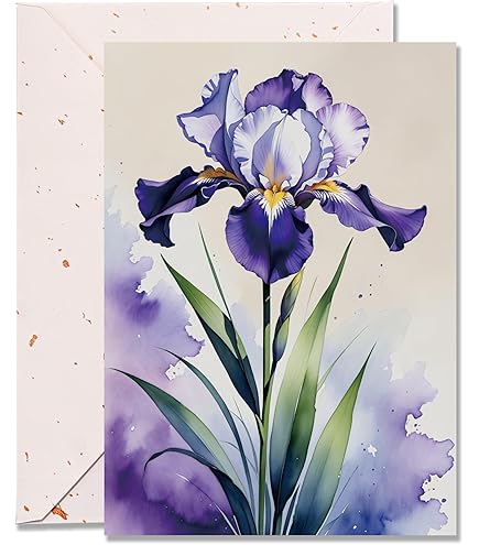 Wee Blue Coo Grußkarte Mit Violetter Iris – Helle Aquarell-Blumen Für Geburtstag & Grüße