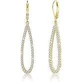 Sterling Silver Teardrop Dangle Earrings for Women Cubic Zirconia Leverback Gold Dangle Earrings Hypoallergenic Simulated Diamond CZ Long Tear Drop Earring for Women Trendy Jewelry Gifts