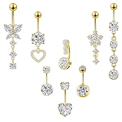 LEE&RO Gold Belly Button Ring Dangle Stainless