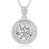 Moissanite Necklace for Women, 1-4CT S925 Sterling Silver Moissanite Pendant, 18K Gold Plated Halo White Gold Necklace- 18"+ 2" Extender Chain- Birthday Valentines Day Gifts for Her Women Wife Mom