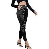 Women's Silky Satin Wedding Dressy Casual Elastic Waist Pants Party Club Wear Trousers