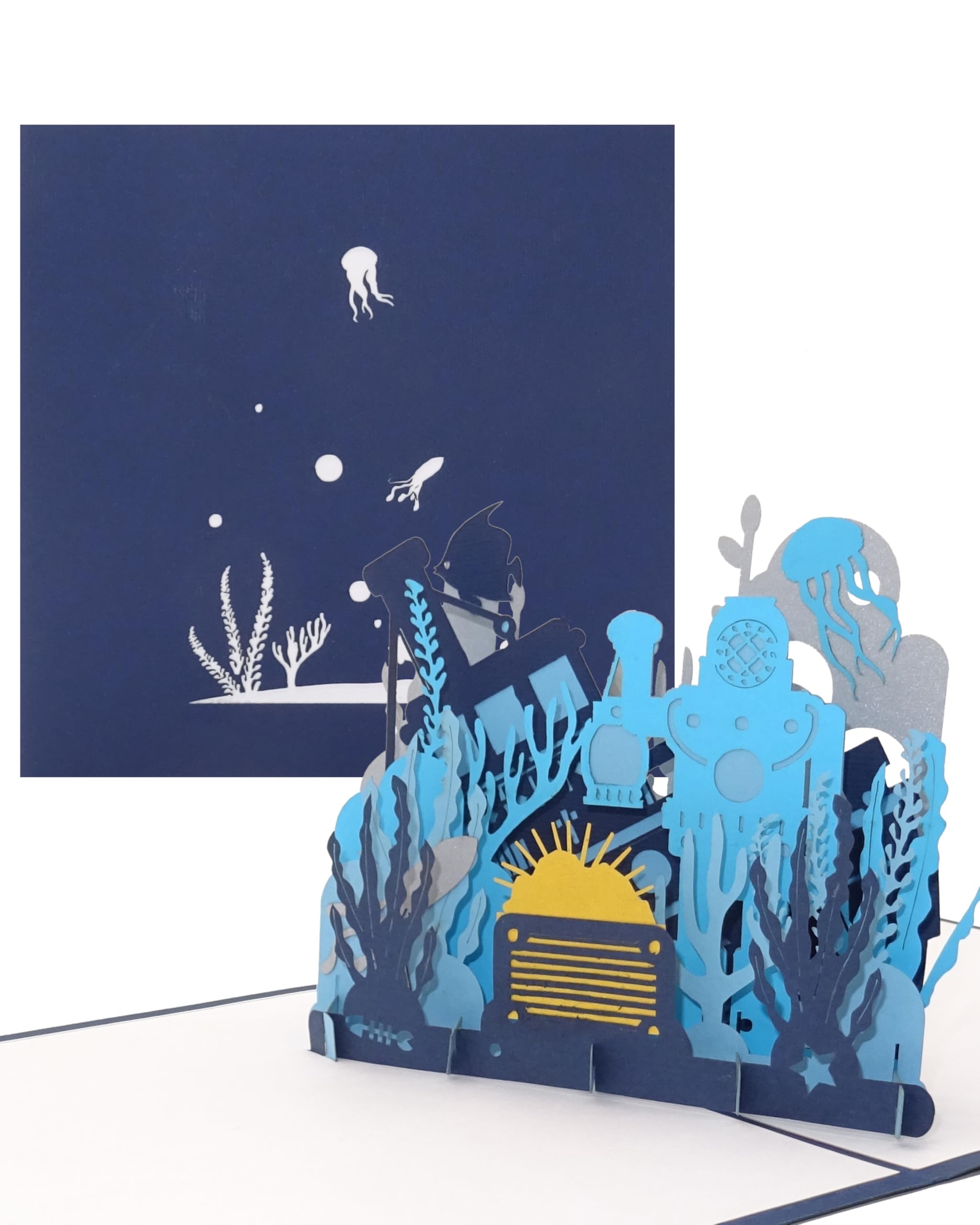 3D Pop Up Card "Diver & Underwater World" - Great Birthday Card and Travel Voucher, Invitation Card for Children's Birthday, Gift Voucher for Swimming, Swapping & Snorkelling