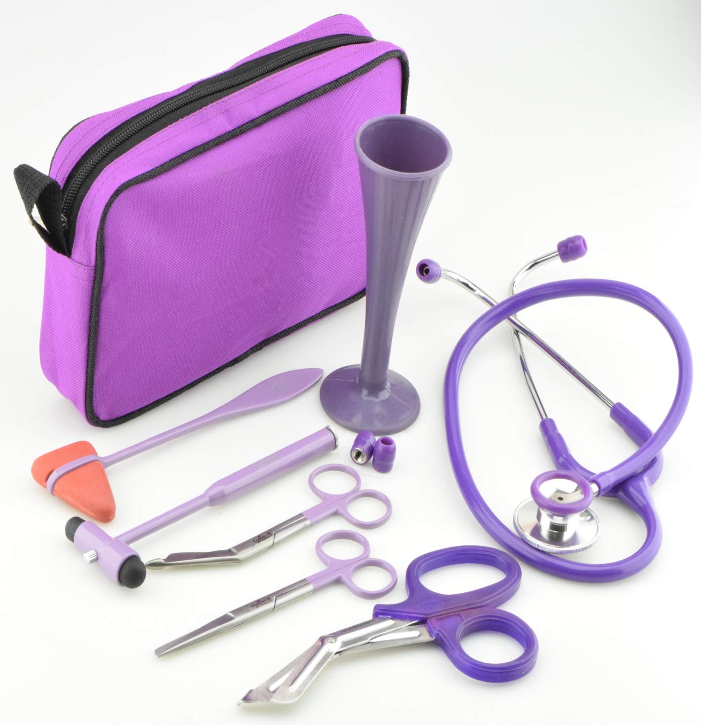 10 Pcs EMT Paramedic Doctor Nurse Diagnostic Stethoscope Scissors Set in Case Complete in 6 Colours (Purple) — image 1