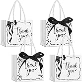 Kolldenn 24 Pcs Valentines Day Gift Bags with Handles, Small Thank You Paper Bags with Bow Ribbon, 5 x 2.5 x 4.7 in Paper Party Totes for Wedding, Baby Shower, Bridal Shower(White,Black)