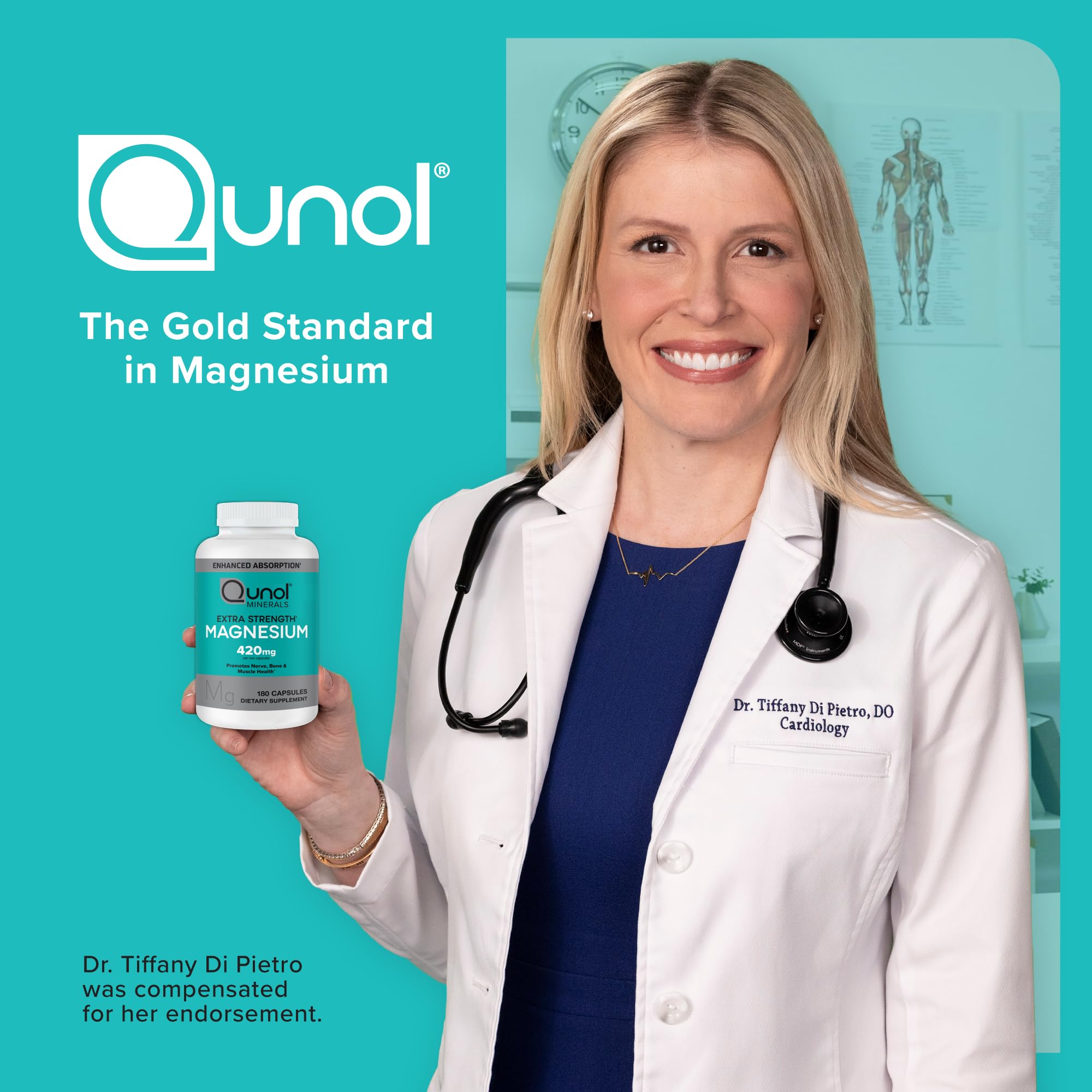 Qunol Magnesium Capsules 420mg, 100% DV, High Absorption Magnesium Supplement, Extra Strength, Bone and Muscle Health Supplement, 180 Count