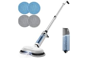 iDOO Cordless Electric Mop, Power Spin Mops for Floor Cleaning, Hardwood Floor Scrubber Cleaner Machine for Tile, Laminate, Vinyl, Marble, Dual-Motor Spray Mop with LED Headlight, Detachable Tank