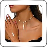 SAWINDA Rhinestone Jewelry Set Necklace Bracelet Earrings Set Sparkly Necklace Dangle Earrings Prom Formal Costume Jewelry Sets for Women and Brides
