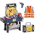Deejoy Kids Tool Bench with Realistic Tools and Electric Drill, Transformable Kids Tool Set, Toddler Tool Bench Pretend Play Learning Gift for Boys & Girls Age 3-5 (with Work Clothes)