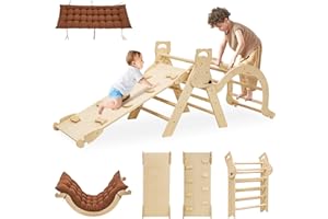 INNOPLAY Large Foldable Toddler Climbing Toys Indoor Jungle Gym, Pikler Triangle Set with Cushion, S-lide and Arch, 7-in-1 Montessori Climbing Set(1.5-5yrs)