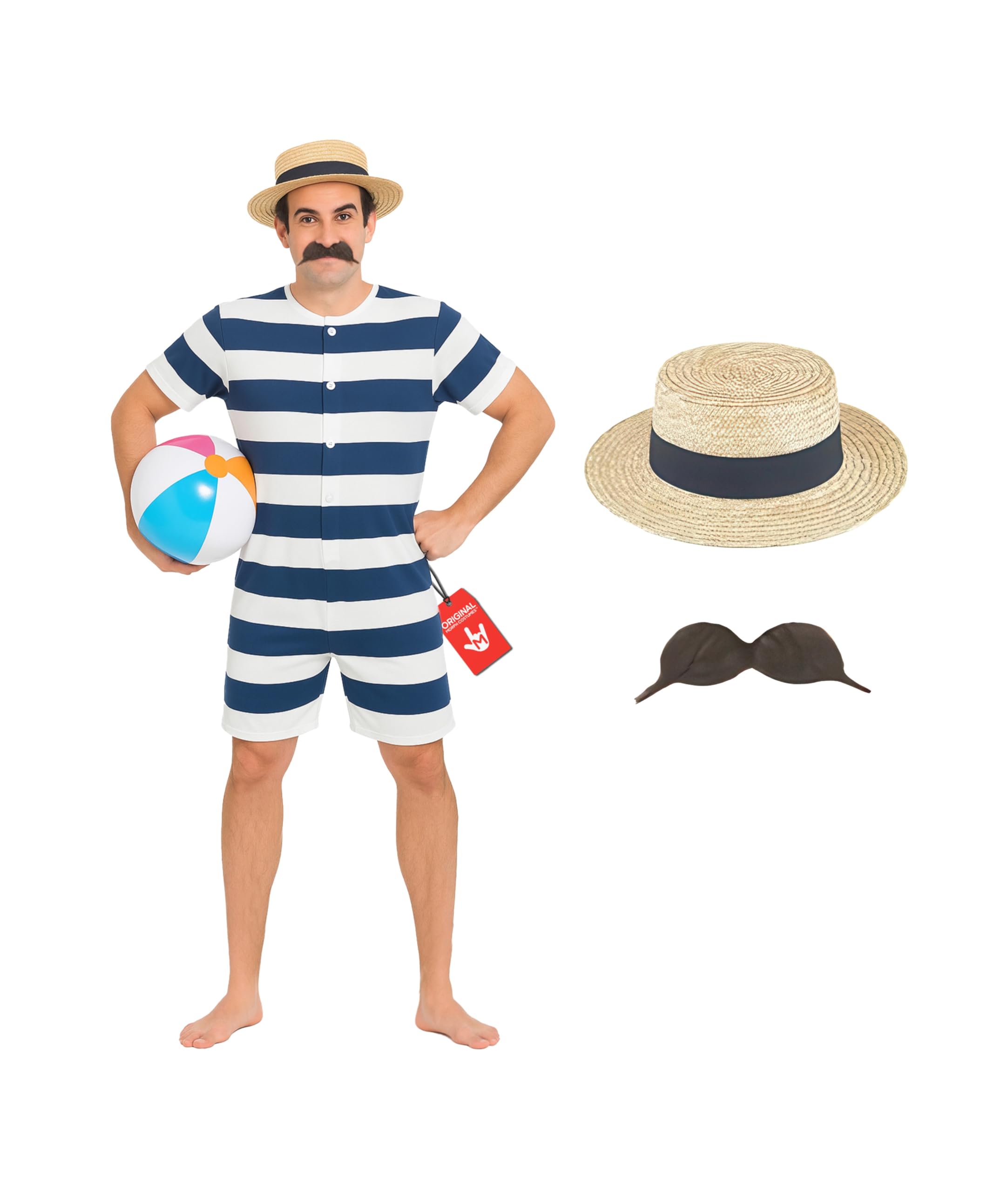 Fun Shack Old Time Victorian Bathing Suit Costume 20s, Mens 1920s Victorian Suit, Halloween Costumes for Men Adult Medium