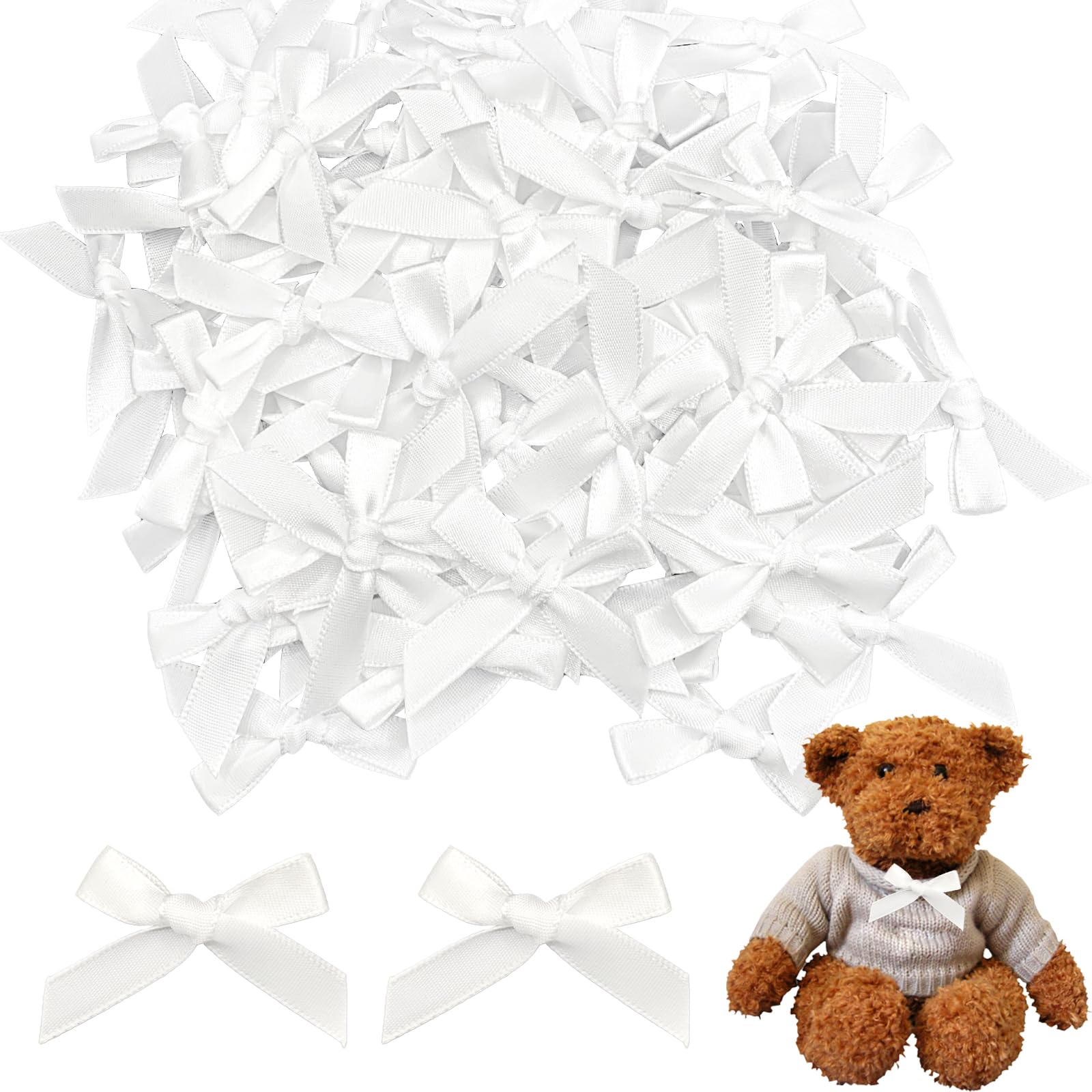 Photo 1 of OWMOSYX Premade Mini Bows DIY Satin Fabric Ribbon Twist Tie Bows for Cake Treat Bags Gift Wrapping Decor 100PCS White