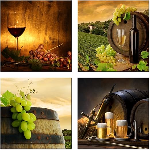 Amazon Com Vvovv Wall Decor Grape Wine Canvas Wall Art Kitchen