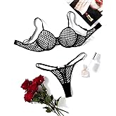 Avidlove Fishnet Lingerie Set Hollow Out Push Up Bra and Sheer Thong Women's Sexy Lingerie Underwear 2 Piece