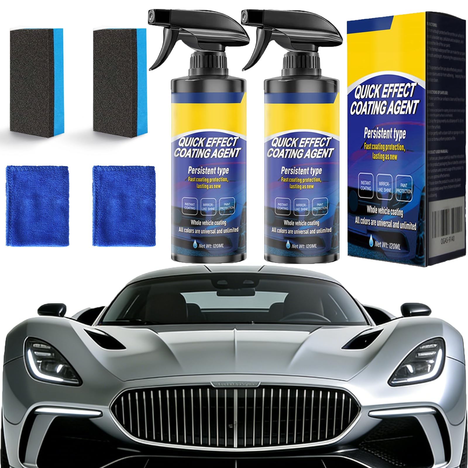 Photo 1 of 2 Pack Quick Effect Coating Agent for Car - 2026 Upgrade Car Coating Spray, Scratch Repair, Oil Film Removal,Helps Refresh Exterior Gloss & Reduce Surface Buildup (Blue) (Blue)