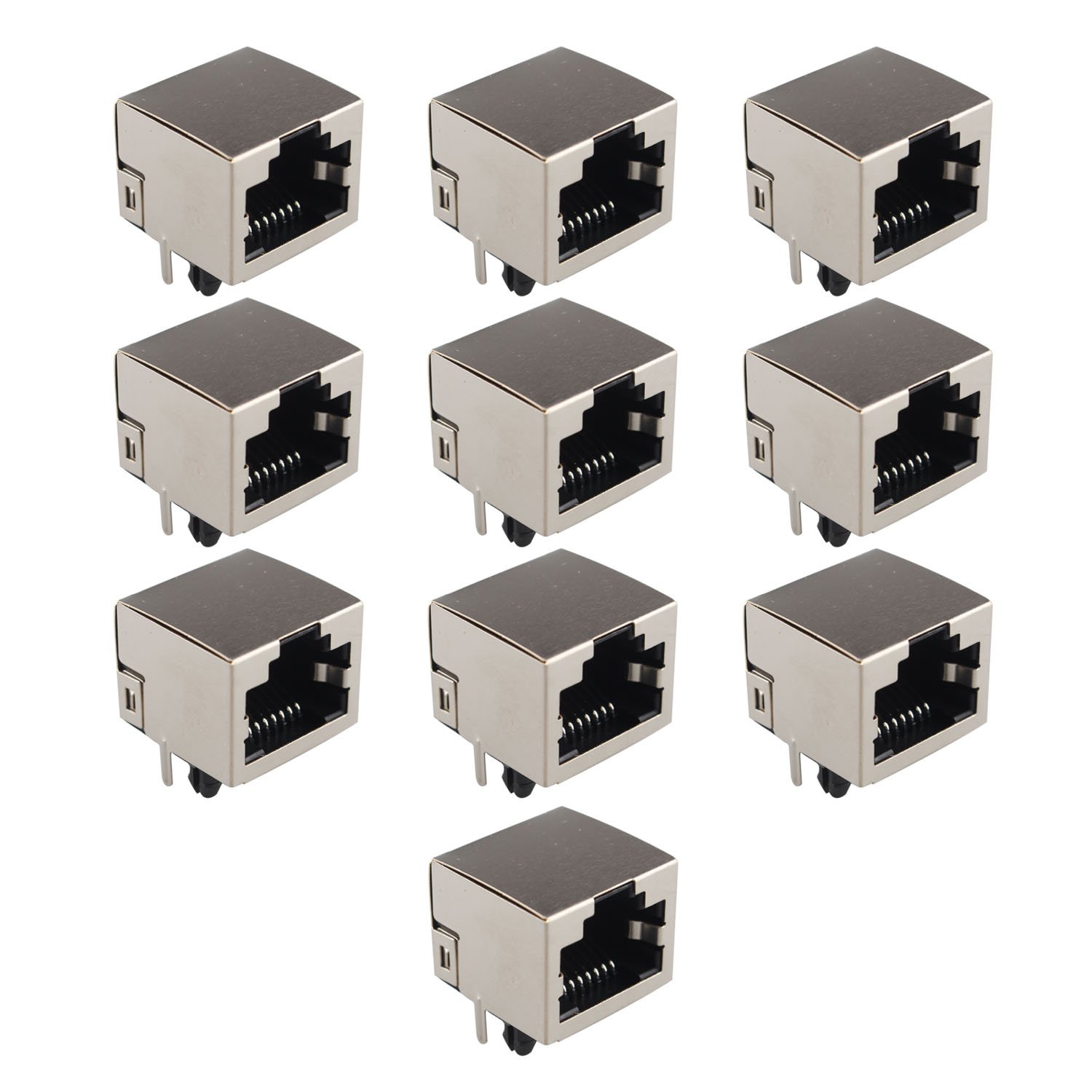 Futheda 10 Pcs RJ45 Jack Socket 8P8C PCB Mount Network Connectors Ethernet Couplers 180 Degree