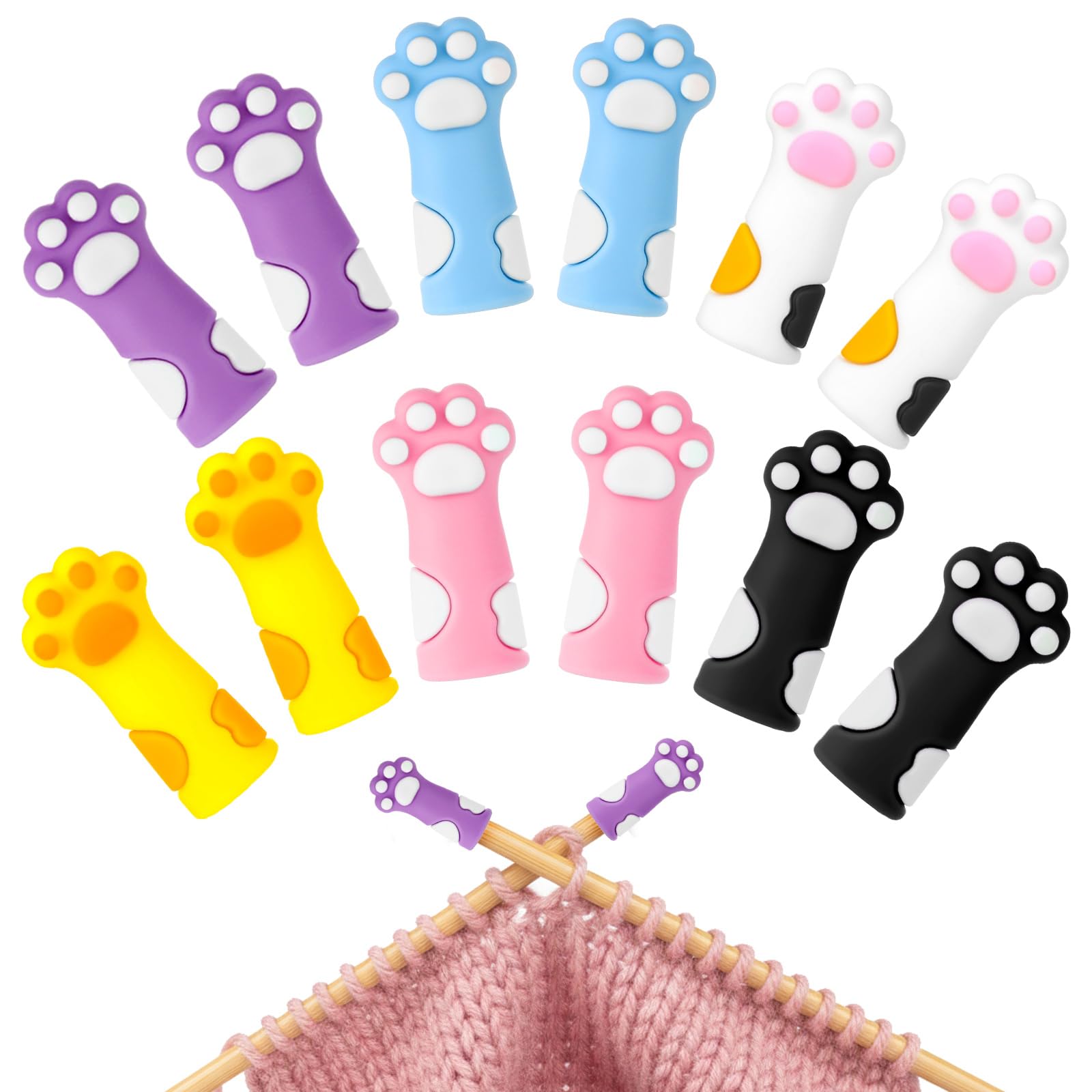 Photo 1 of 12PCS Cat Paw Knitting Needle Stoppers, Silicone Knit Needles Point Protectors Caps Needle Minders Locks, Knit Stitch Holders for Knitting Accessories and Gadgets