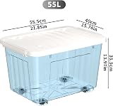 Cetomo 55L-6 Plastic Storage Boxes with Wheels Lidded Stackable Clear Organizer view 2