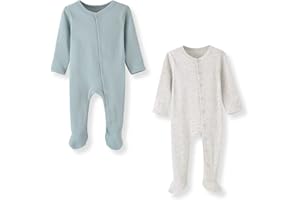 Baby Footed Pajamas with Mitten Cuffs - Long Sleeve Snap-Up Footed Sleeper for Sleep and Play 0-12 Month, 2 or 1-PACK