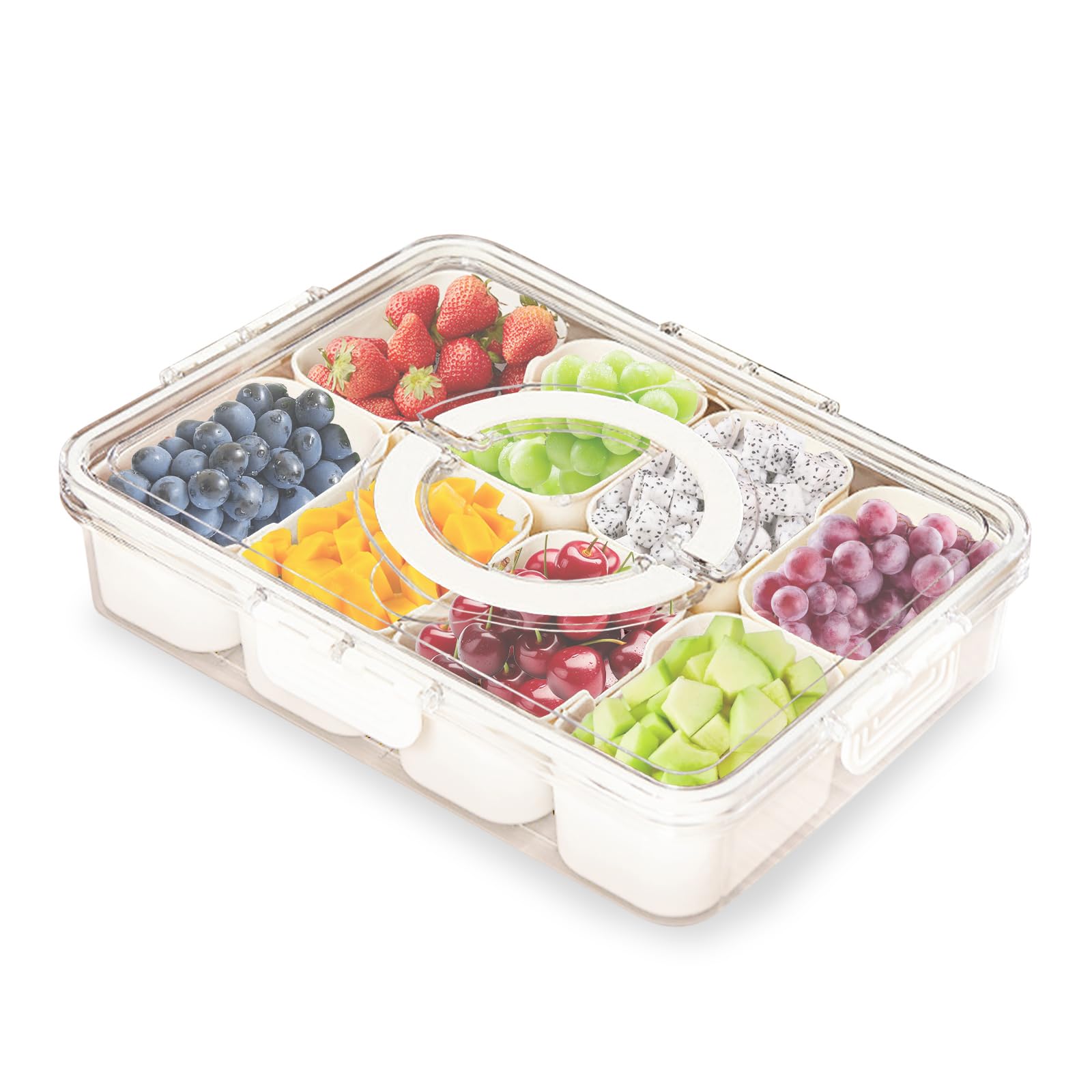 mumisuto Divided Serving Tray with Lid and Handle, Snack Box Container With 8 Compartments, Removable Platters Seasoning Box for Spices, Candy, Fruits, for Picnic Party Travel