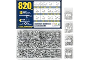 ArcNascency 820pcs Pop Rivets Assortment Kit, Aluminum Blind Rivets (14 Sizes: 3/32", 1/8", 5/32", 3/16", 1/4"), with 304 Stainless Steel Washers and Storage Case, Silver