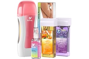 Vuteehy Roll on Wax Kit, Roll on Waxing Kit for Hair Removal, Wax Roller Kit for All Skin Types for men, Hair Removal with 2 Soft Cartridges and 50 Strips, Waxing Kit for Women