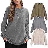 YKR Women's Oversized T Shirt 3 Pack Long Sleeve Acid Wash Vintage Sweatshirt Streetwear Heavy Weight Cotton Unisex Tops