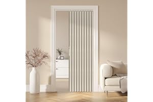 AJAZZ 100% Blackout Magnetic Door Curtain Accordion Doors Interior Folding Closet Door Curtain Invisible Applicable Bedroom Room Living Room Doorway (Cream White 42" W x 78" L) 1 Panel