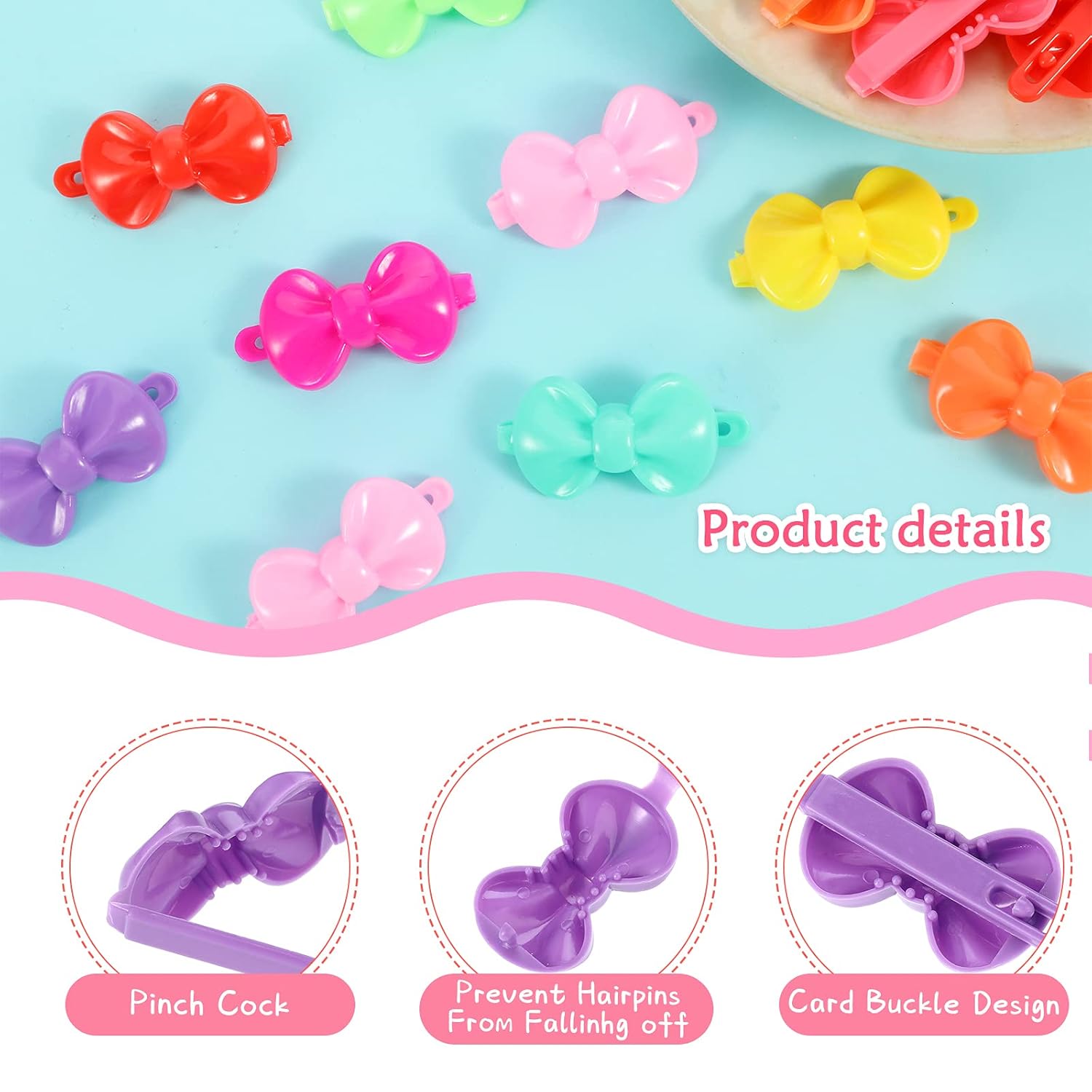 50 Pieces Self Hinge Barrette Plastic Hair Barrette Colorful Girl Hair Clips Barrette Random Color Cartoon Hairpin Girl Hair Accessories (Bowknot) : Beauty