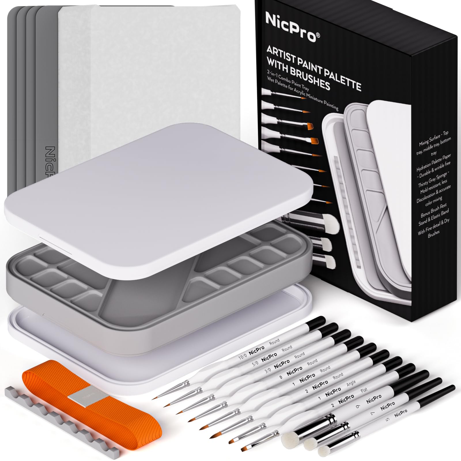 Photo 1 of (missing pieces) Nicpro Miniature Painting Kit with Wet Palette & 11PCS Detail Paint Brushes Drybrush, 100PCS Wet Pallet Paper, 4PCS Sponge