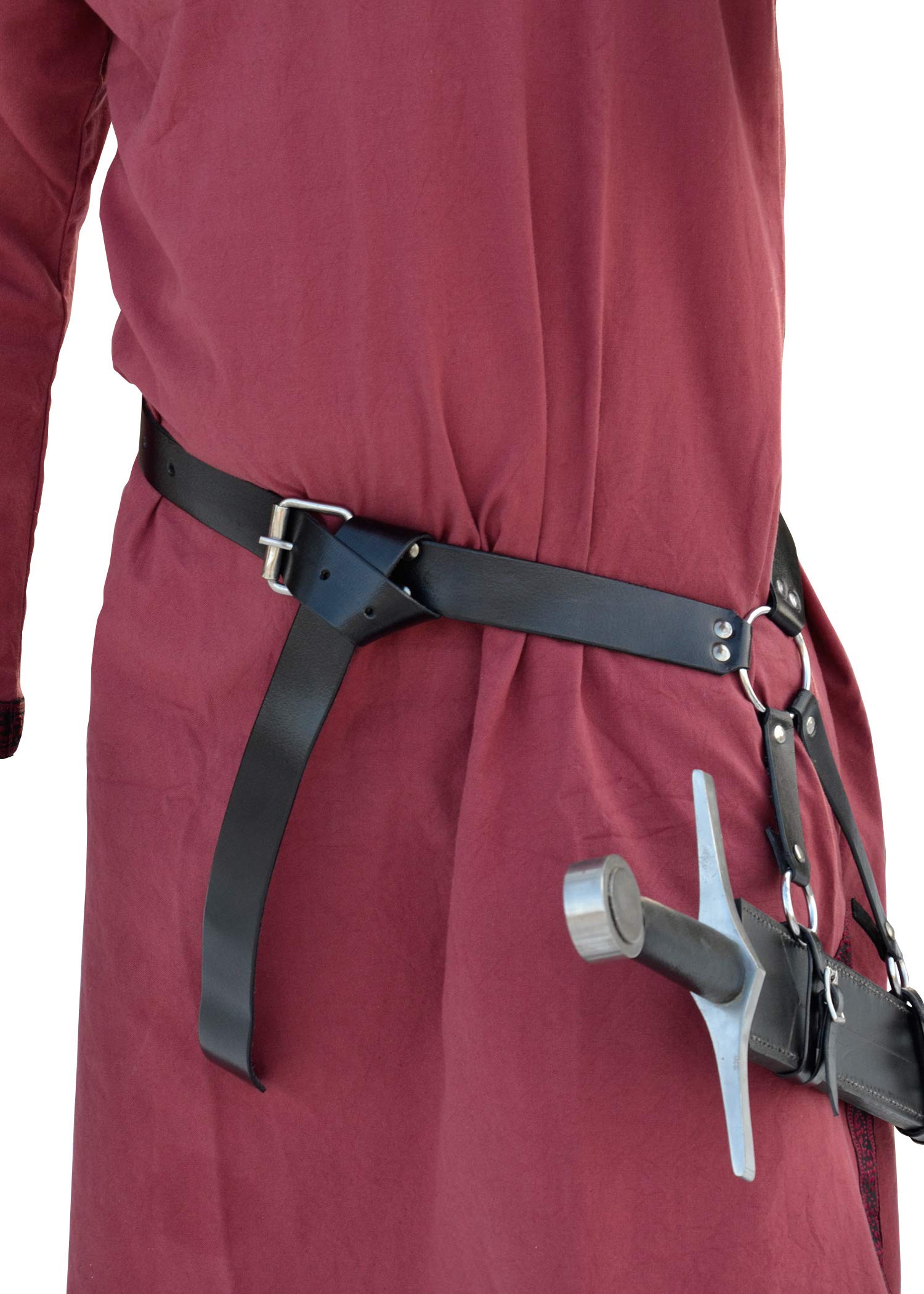 Battle-Merchant Black Leather Sword Belt Holder - Medieval Sword Display Stand - Adult Male Unisex - 160 cm - Black