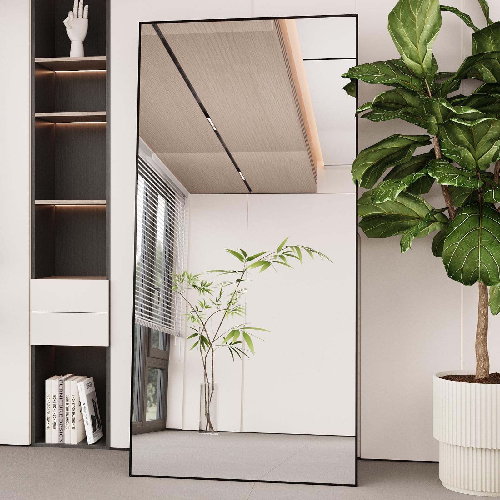 Photo 1 of **The description and photo is only to the reference, please see the second photo***Full Length Mirror , Standing Hanging or Leaning Against Floor Tempered Mirrors, Wall-Mounted Full Body Dressing Mirror with Aluminum Alloy Frame for Living Room, Bedroom,