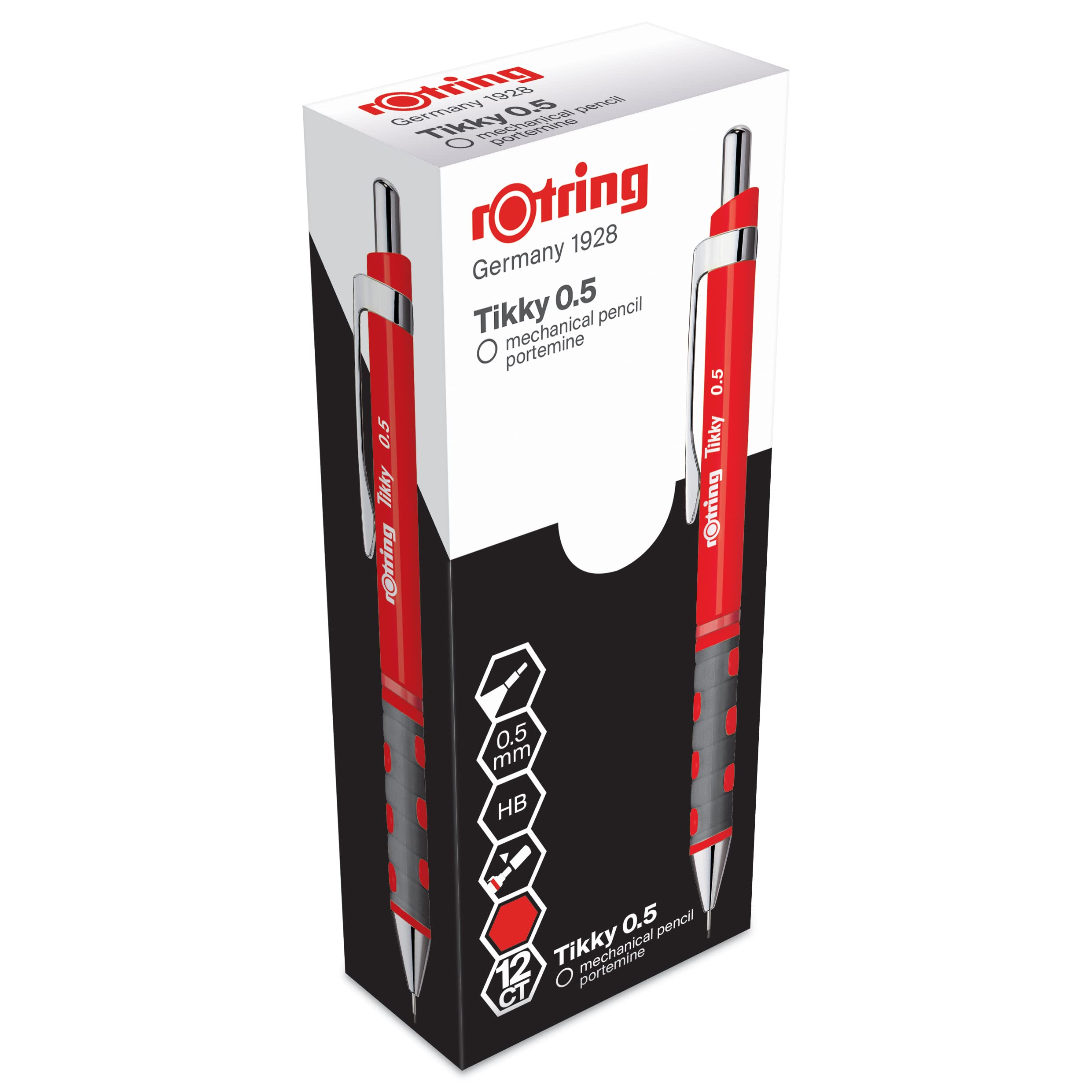 rOtring Tikky Mechanical Pencils, HB 0.5 mm, Red Barrels, 12 Count — image 1