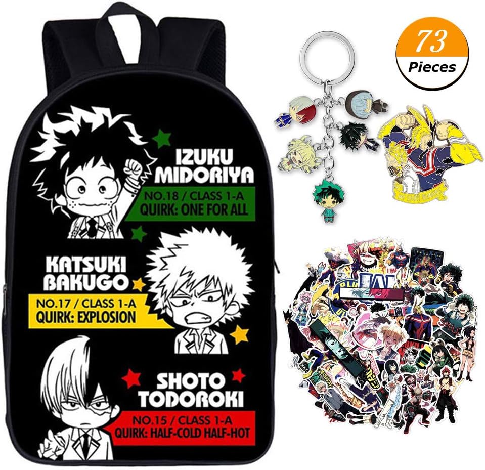 WerNerk My Hero Academia Backpack Cosplay School Bag with Stickers, Brooch and Keychain