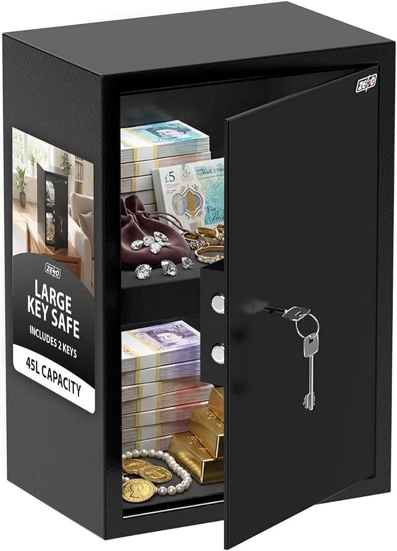 ZENO Large Office Safe 45L Fireproof Safe Dual Key Lock Shelf Storage