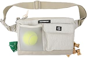 Cleverpup, Dog Walk & Train Sling Bag - Hands-Free 2-In-1 Treat Pouch, Poop Bag Holder, Clicker, Phone Pocket - Crossbody/Fanny Pack, Adjustable Strap - Sand