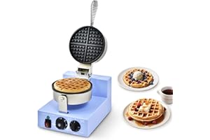 FIWOTOOJI Commercial Waffle Maker, 1200W Round Waffle Iron Machine with Timer & Temp Control, Nonstick Plates, Heat-Resistant Shockproof Non-Conductive Plastic Body (110V, Sky Blue)