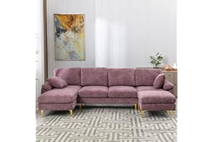KIVENJAJA U-Shaped Sectional Sofa Couch, Modern Velvet L-Shaped Couch Set with Chaise Lounge, Ottoman and Pillows for Living Room Office Apartment, 114 inches (Purple)