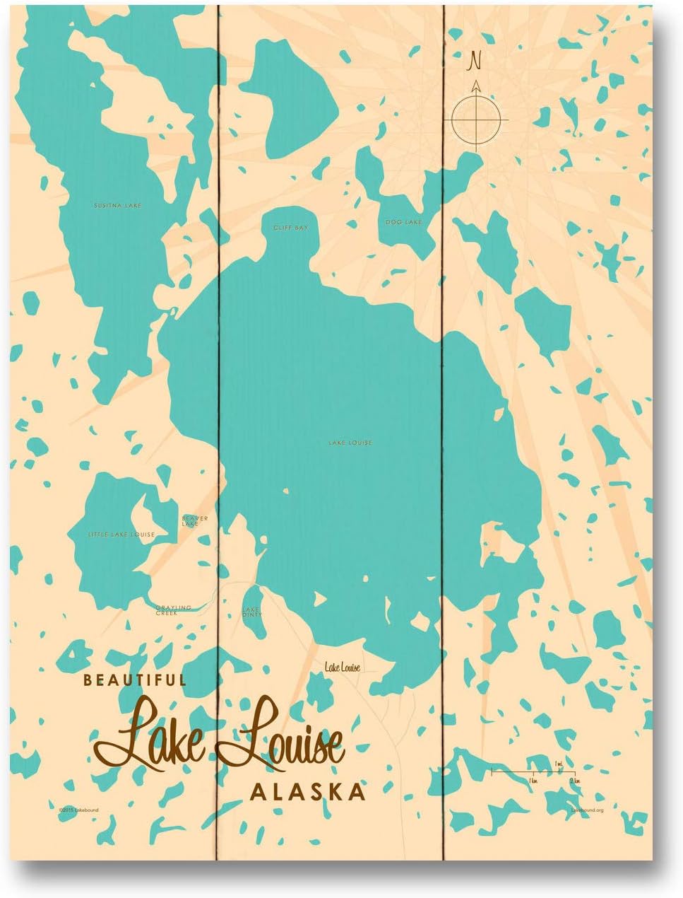 Lake Louise Alaska Map Wood Art Print by Lakebound 9" x 12