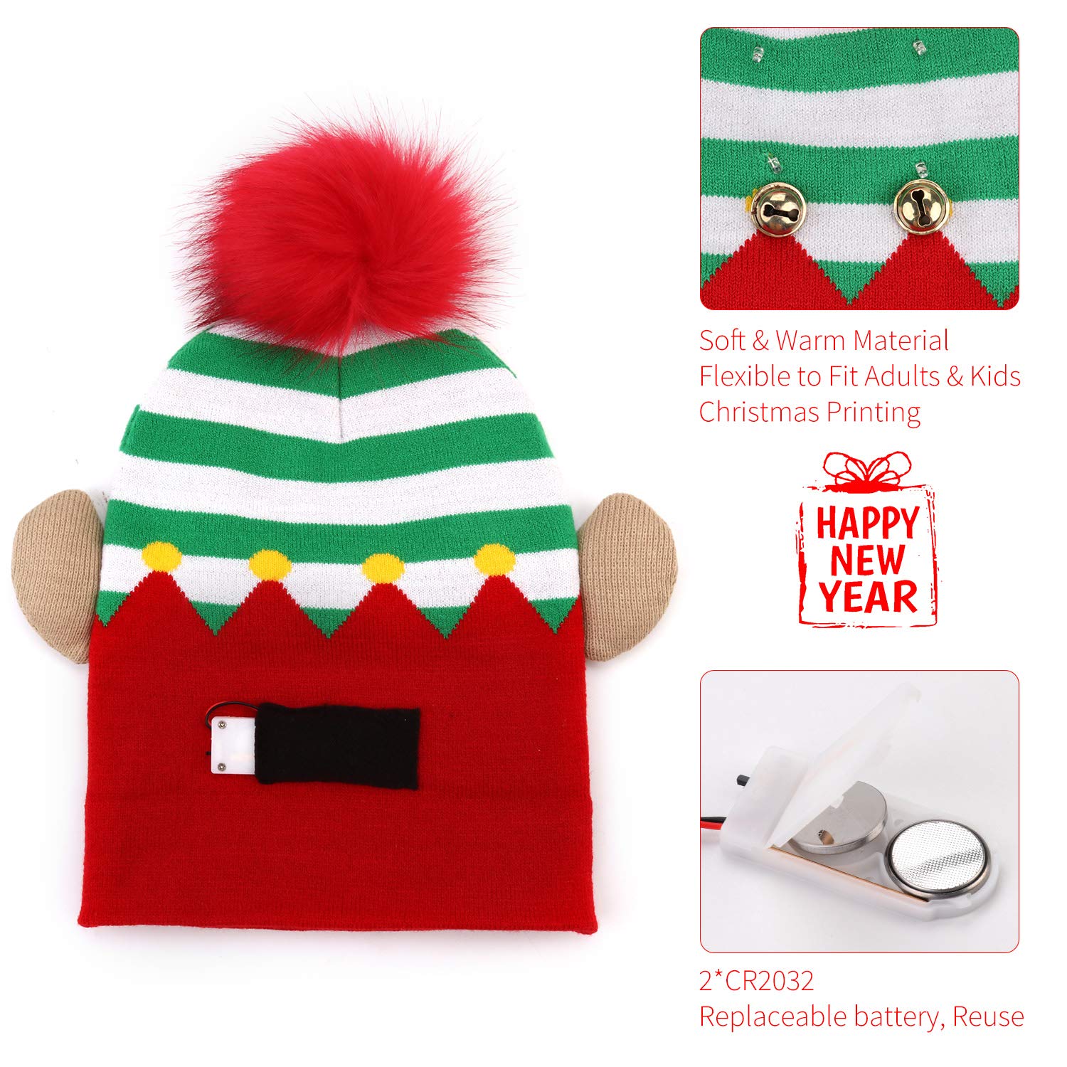 LED Christmas Knitted Hats, Fascigirl Kids Light-up Xmas Knit Beanie Adults Cap