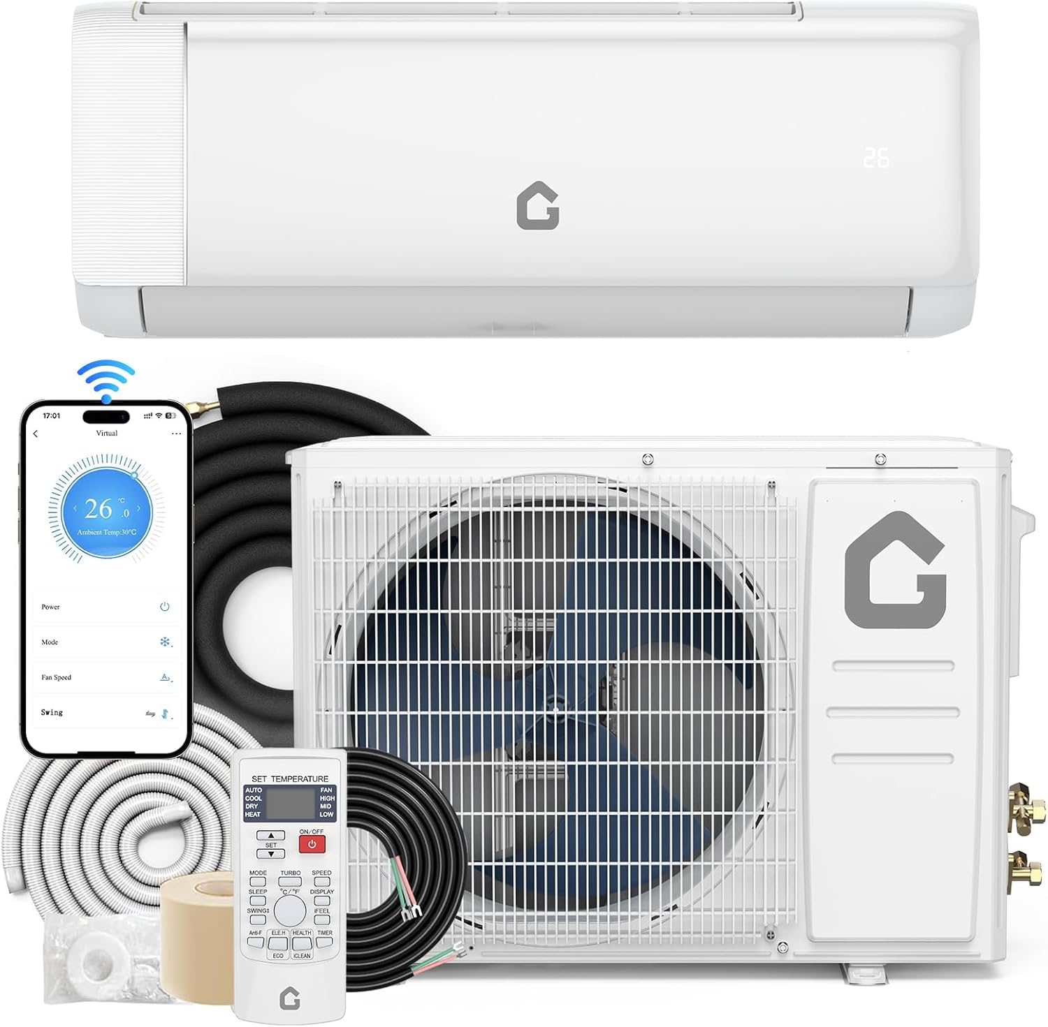 Photo 1 of 12,000 BTU Mini Split Air Conditioner with Heater, 21 SEER2 High-Efficiency Ductless Inverter, 230V Smart AC with WiFi and Remote Control, Easy Installation Kit, Cools Rooms up to 750 Sq.Ft
only the air*****only the air****