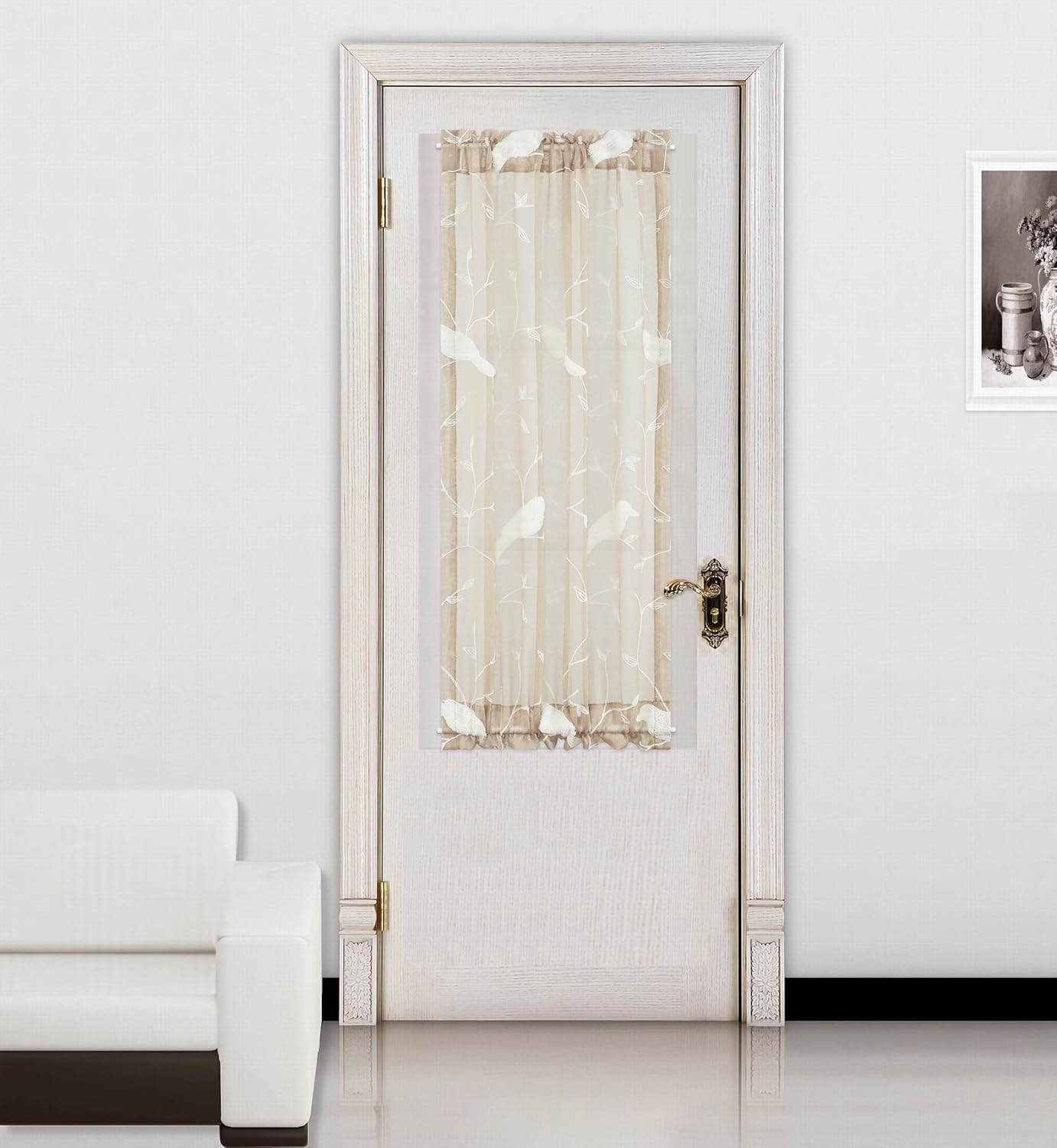 Outdoor Curtains - VOGOL French Door Curtain Panel, Birds Embroidery Sheer Door Curtains with Top and Bottom Rod Pocket for Patio, 25 x 40 Inch, 1 Piece