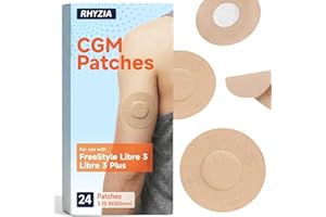 RHYZIA Freestyle Libre 3/Libre 3 Plus Sensor Covers, 24-Pack CGM Adhesive Patches, Up to 7 Days of Wear, Breathable Waterproo